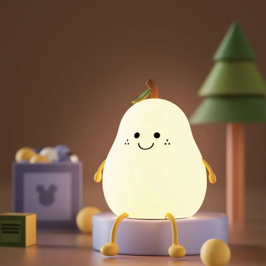 LED Pear Silicone Night Lamp – USB Rechargeable with Remote for Baby, Kids & Gifting