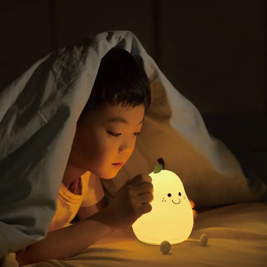 LED Pear Silicone Night Lamp – USB Rechargeable with Remote for Baby, Kids & Gifting