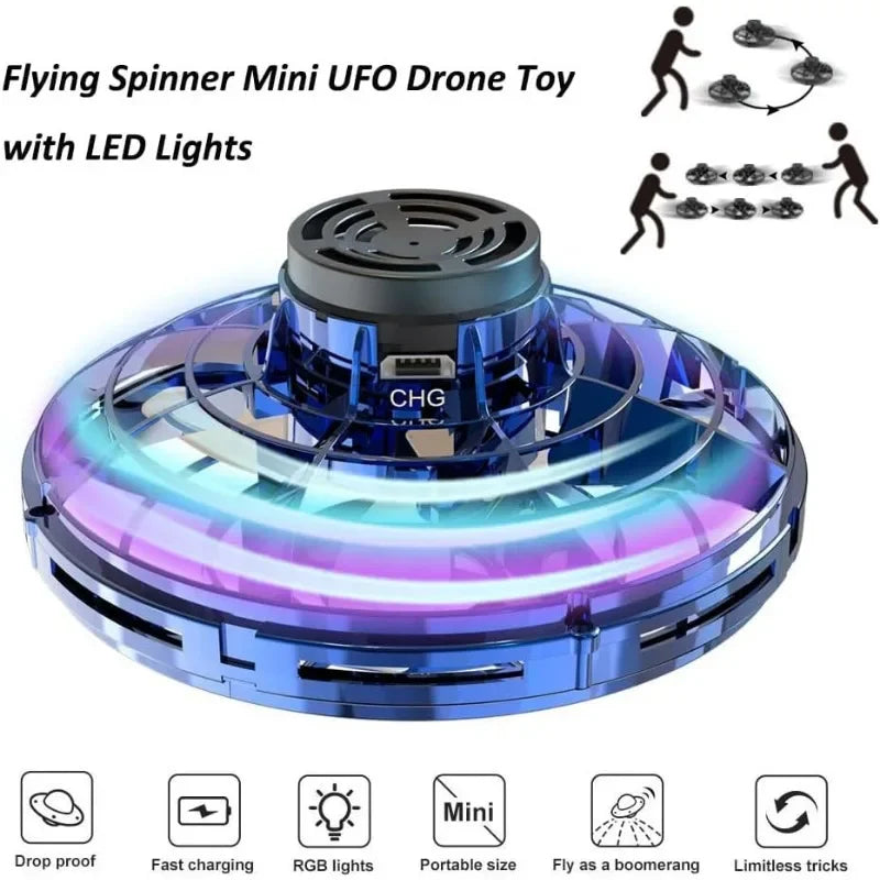 Flying Spinner Mini UFO Drone Flying Fidget Spinner Hover Boomerang Fidget Spinner Hand Controlled Mini Drone Outdoor Flying Toy