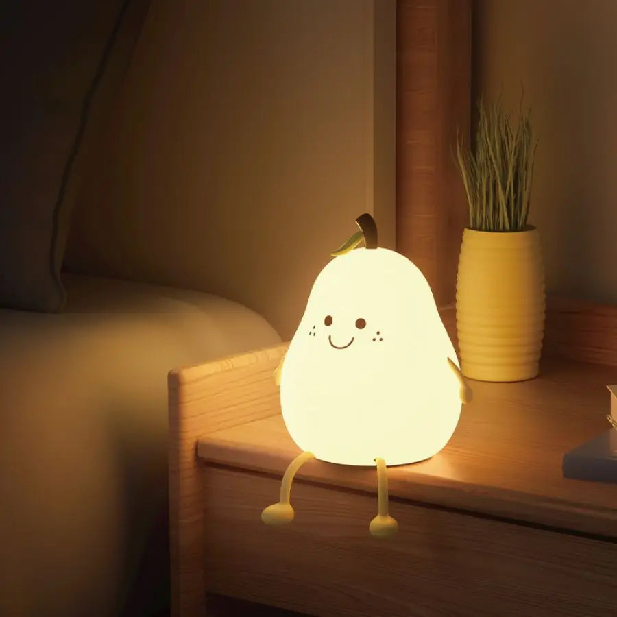 LED Pear Silicone Night Lamp – USB Rechargeable with Remote for Baby, Kids & Gifting