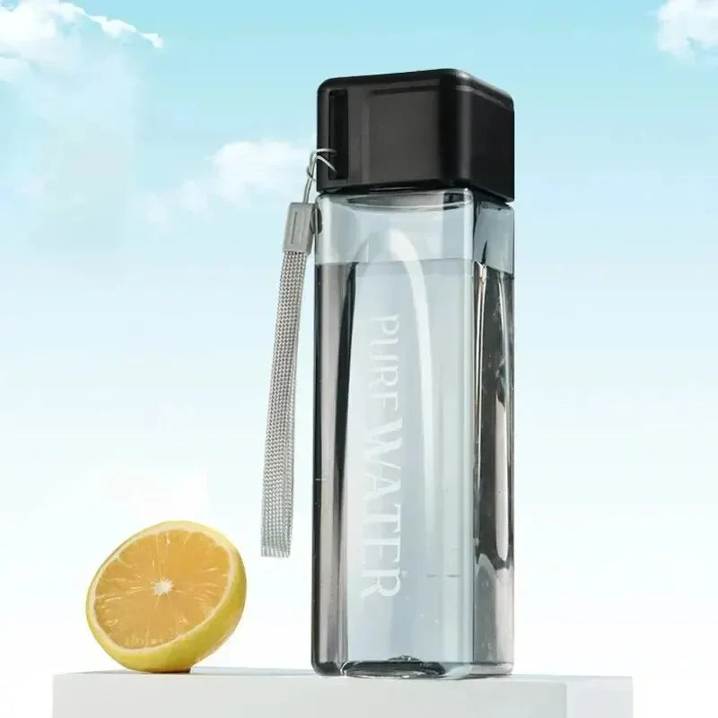 ClearMate™ Square Drinking Bottle – Matte Plastic & Milk Cable for Outdoor Use