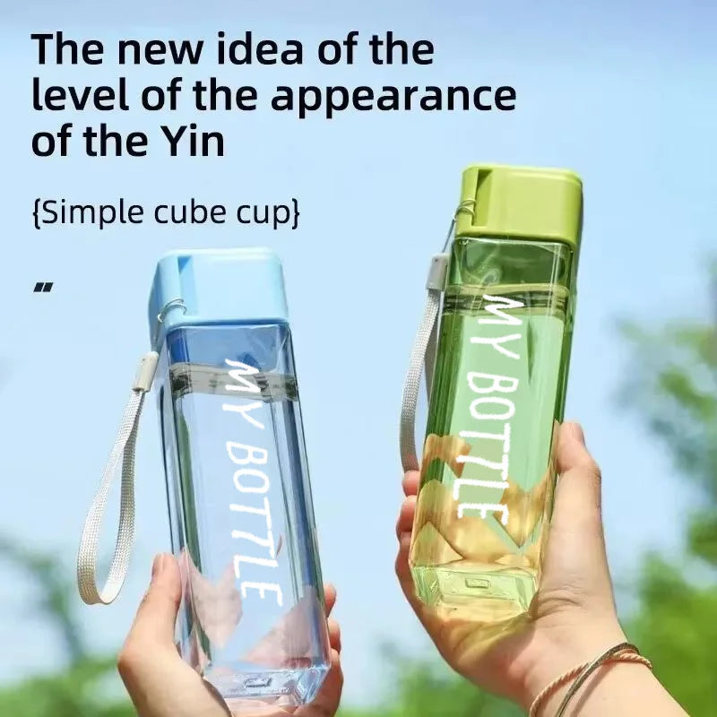 ClearMate™ Square Drinking Bottle – Matte Plastic & Milk Cable for Outdoor Use