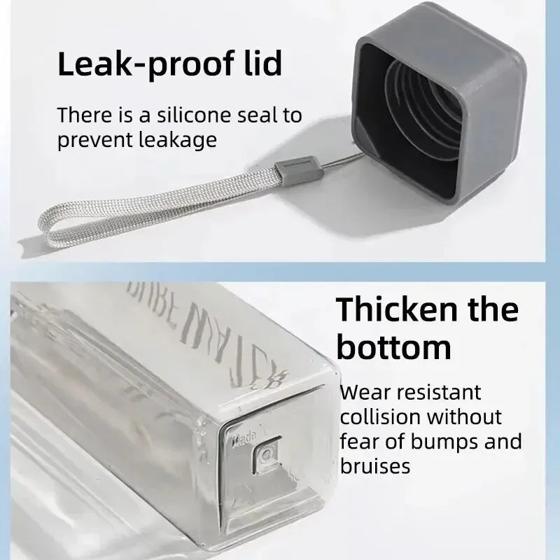 ClearMate™ Square Drinking Bottle – Matte Plastic & Milk Cable for Outdoor Use