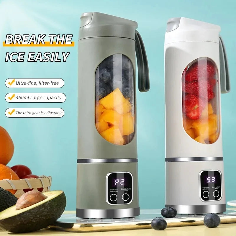 3-Speed Rechargeable Juicer – 10 Blades, Portable Blender Cup (450ml Capacity)