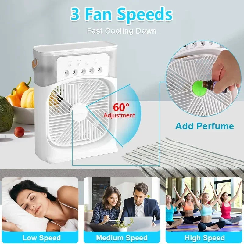 3 In 1 Fan Air Conditioner Household Small Air Cooler LED Night Light Portable Air Adjustment Fan Office Home Fan New