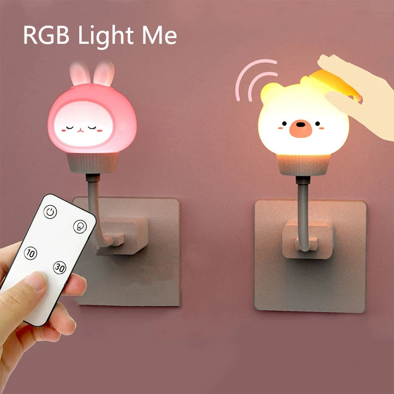Cartoon Night Light with Remote – USB Bedside Lamp for Kids